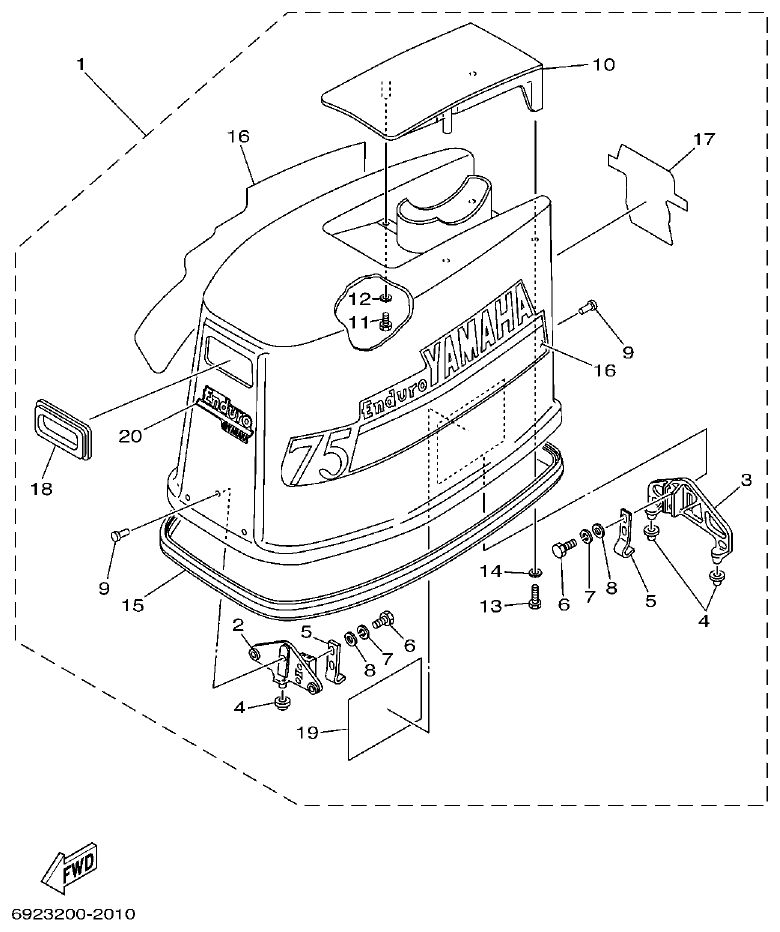 Yamaha E75B TOP COWLING parts diagram